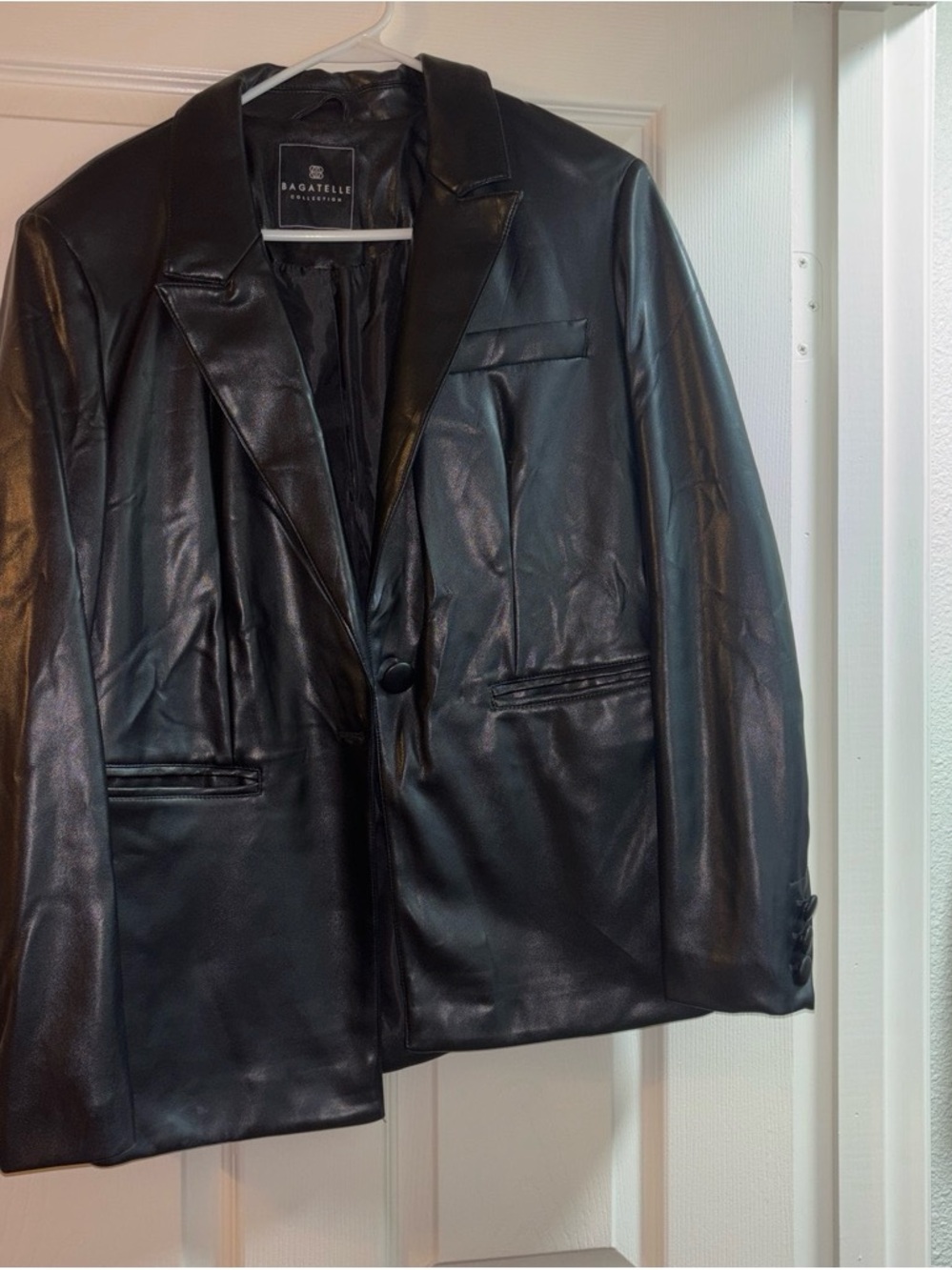 bagatelle Black Faux Leather Single-Button Blazer